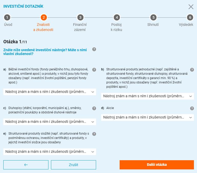 Vyplnění investičního dotazníku Na