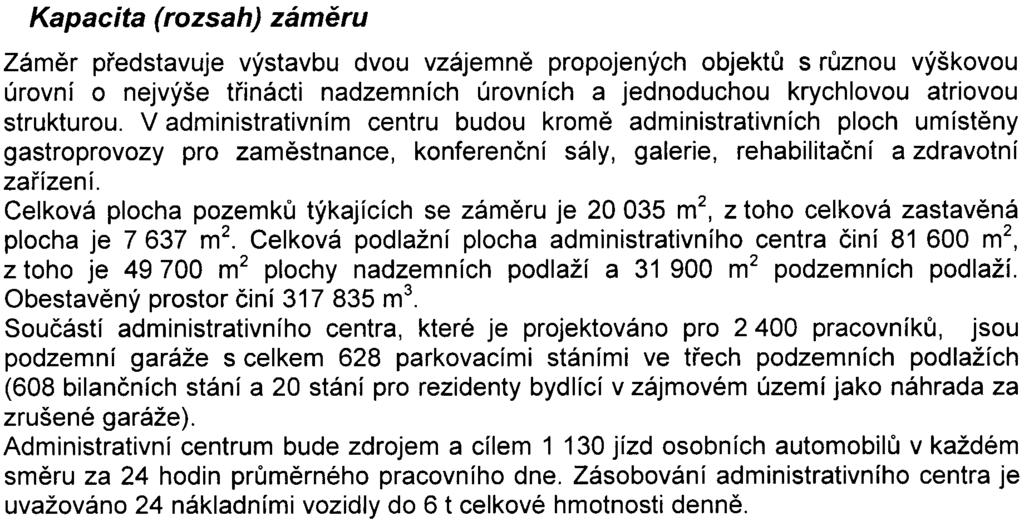 Kapacita (rozsah) zámìru Zámìr pøedstavuje výstavbu dvou vzájemnì propojených objektù s rùznou výškovou úrovní o nejvýše tøinácti nadzemních úrovních a jednoduchou krychlovou atriovou strukturou.