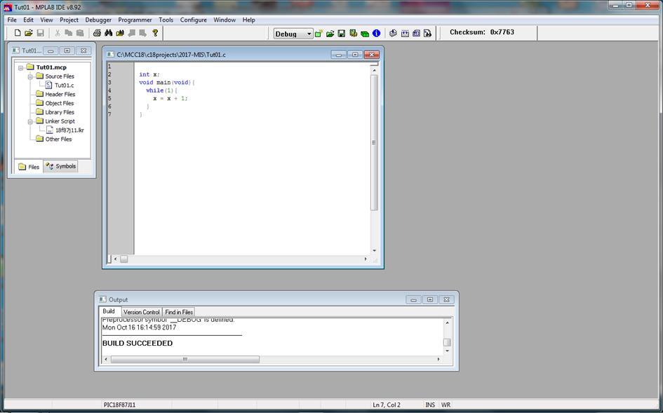 Oživení IDE MPLAB sestavení spustitelného programu Projects