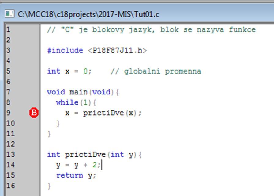 Programovací jazyk C funkce Function call Real parameter Ret val type