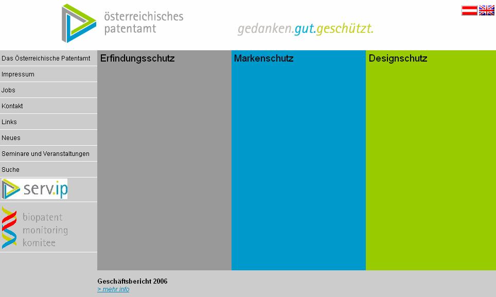 Obr. 5: Úvodní stránka Rakouského patentového úřadu (http://www.patentamt.