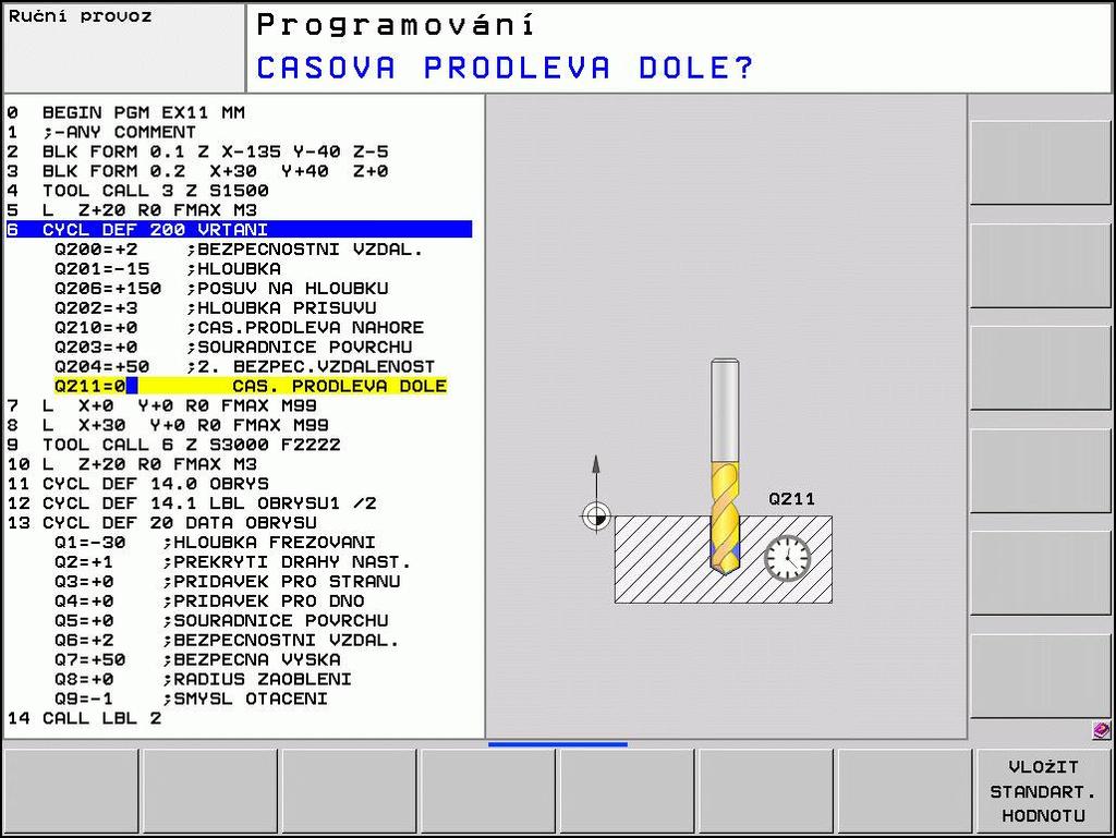 Práce s obráběcími cykly 2.1 2 Definování cyklu pomocí softtlačítek Lišta softtlačítek zobrazuje různé skupiny cyklů Zvolte skupinu cyklů, například Vrtací cykly Zvolte cyklus, např. FRÉZOVÁNÍ ZÁVITU.