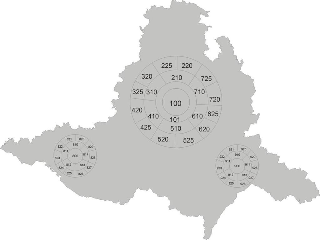 Obr. 2: Schématické znázornění číslování zón 1.