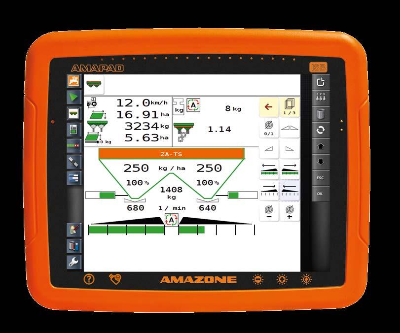 Terminály ISOBUS 30 31 Výhody, které Vám přinášejí rozmetadla AMAZONE ISOBUS: Ovládání stroje, správa pracovních režimů, dokumentace a přepínání sekcí rozmetadla AMAZONE lze provádět na všech běžných