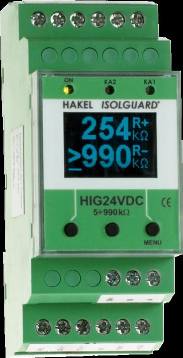 DC aplikace Hlídač izolačního stavu ISOLGUARD HIG24VDC Hlídač izolačního stavu z produkce firmy HAKEL typ ISOLGUARD HIG24VDC je určen k monitorování izolačního stavu stejnosměrných IT soustav s