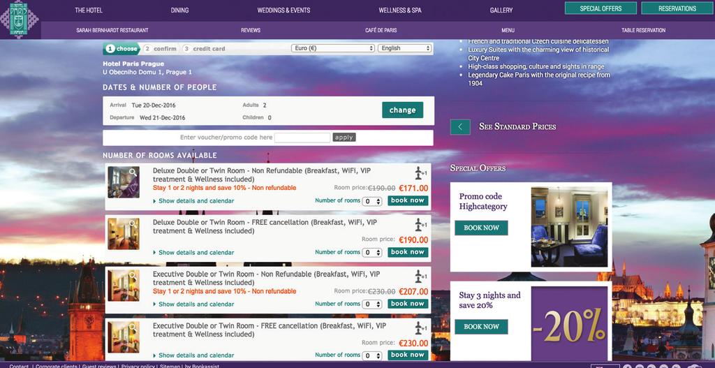 Webové rezervační systémy Obrázek 3.1 Ukázka rezervačního systému Bookassist na webových stránkách Hotelu Paris Prague (zdroj: www.hotel-paris.