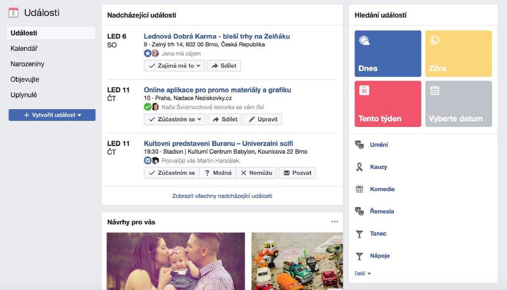 29. Vaše událost se může snadno dostat díky klíčovým slovům nebo přátelům, kterým jste událost sdíleli, do kalendáře lidí, které vůbec neznáte. Facebook ji vyhodnotí a zařadí podle témat.