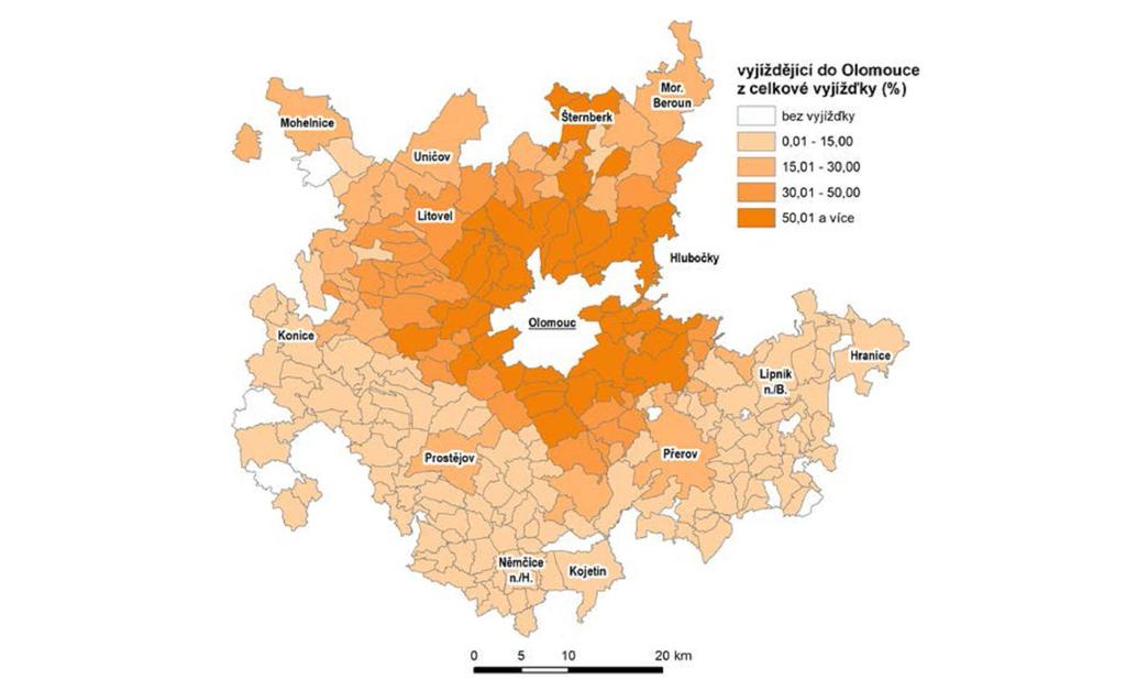 4.5.1.2 Dojížďka a přestupní terminály Olomouc díky své funkci je velkým spádovým jádrem pro každodenní dojížďku do zaměstnání, škol či za službami, nákupem i zábavou.