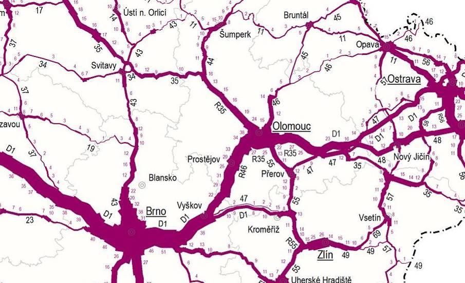 Obr. č. 30 Výsledky celostátního sčítání dopravy na silniční a dálniční síti ČR v roce 2010 Zdroj: http://scitani2010.rsd.cz/pages/results/default.