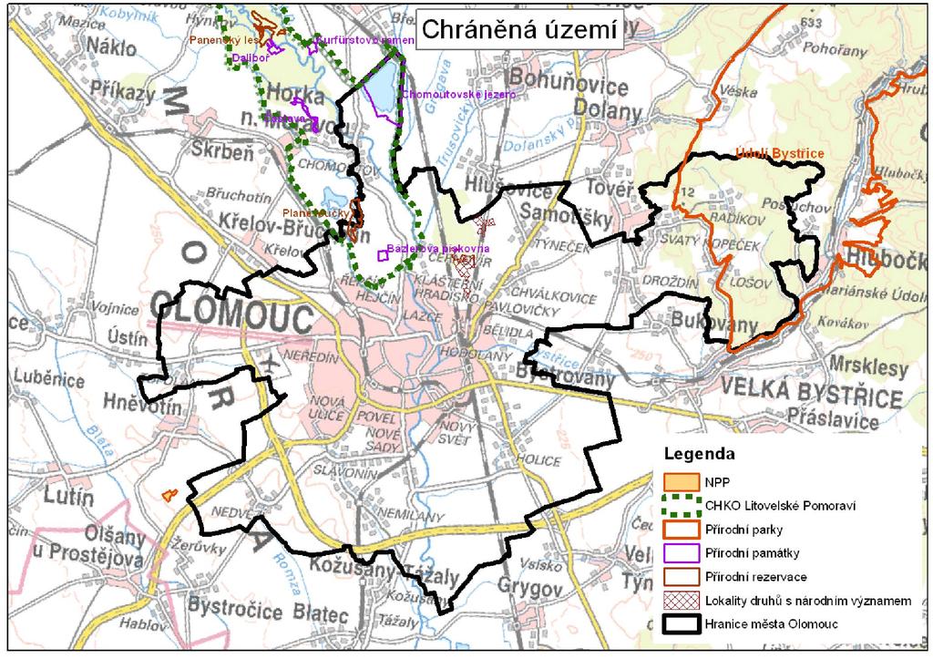 Zvláště chráněná území Na území města Olomouce zasahuje chráněná krajinná oblast Litovelské Pomoraví a dále se zde nacházejí tato maloplošná zvláště chráněná území: přírodní rezervace Plané loučky