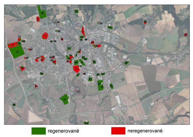 Obr. č. 12: Srovnání databáze brownfields v roce 1998 a 2011 na území města Olomouce Zdroj: Bc. Karl, D.