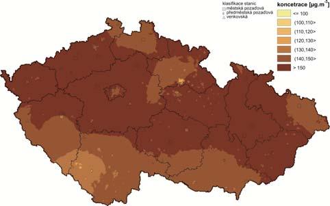 Nejvyšší průměrný počet překročení byl v létě 2003, kdy se na území České republiky, ale i téměř celé Evropy, vyskytovaly velmi vysoké teploty, nízké úhrny srážek a vysoké hodnoty slunečního záření.