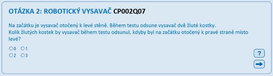 ROBOTICKÝ VYSAVAČ: Otázka 2 Obrázek V.1.22 ROBOTICKÝ VYSAVAČ: Otázka 2 Ve druhé otázce této úlohy musí žáci předvídat chování vysavače zapojením prostorového uvažování.