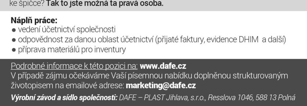 Strojírenská firma SWR JIHLAVA, spol. s r.o. se sídlem v Jamném u Jihlavy přijme pracovníky na pozice: lisař kovář a obráběč kovů Nástup možný ihned. Tel.: 567 277 099 e-mail: kourkova@swrjihlava.