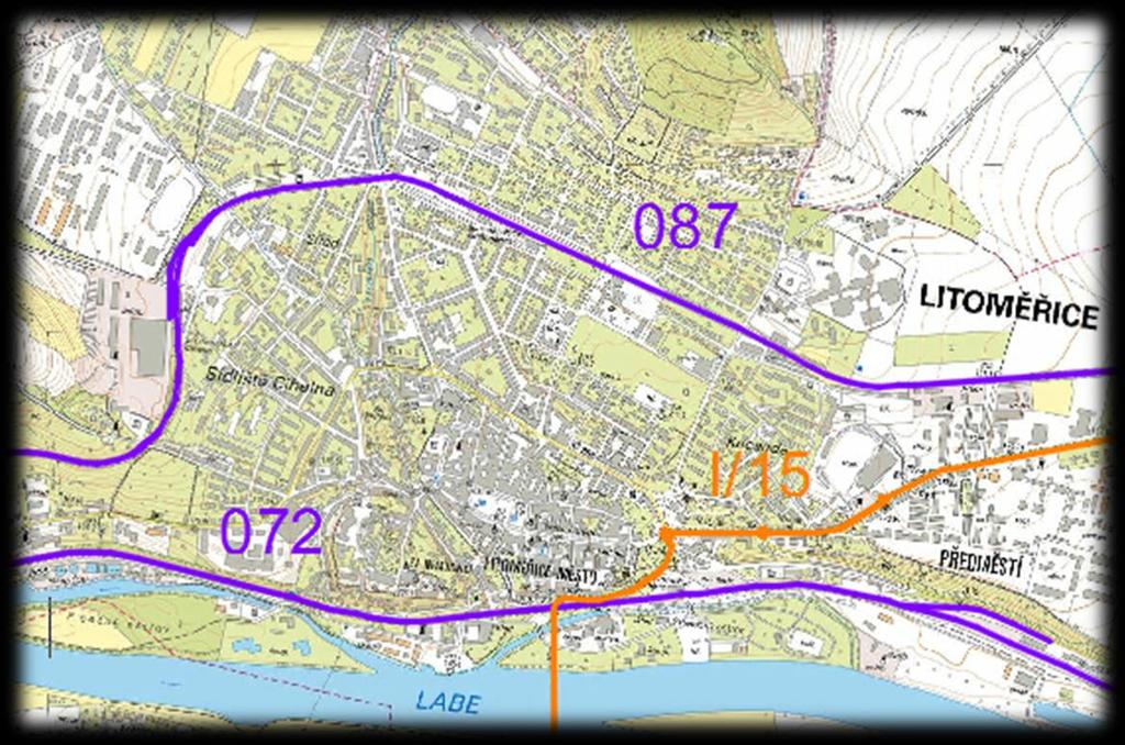 Obrá zek 5:Litoměřice - hlavní dopravní tahy (http://geoportal.cu zk.c z/geoprohlizec/ úprava Ptáček) 3.