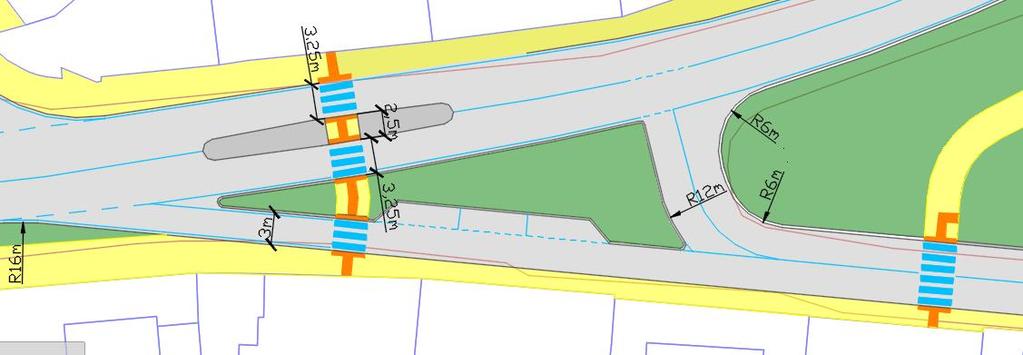 Výjezd bude rozdělen a jeho rozměry zmenšeny (viz Obrázek 23). Hlavním bodem bude ostrůvek o ploše 200m 2.
