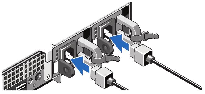 Připojení napájecích kabelů Obrázek 3. Připojení napájecích kabelů Připojte napájecí kabely k systému, a pokud používáte monitor, připojte napájecí kabel také k monitoru.