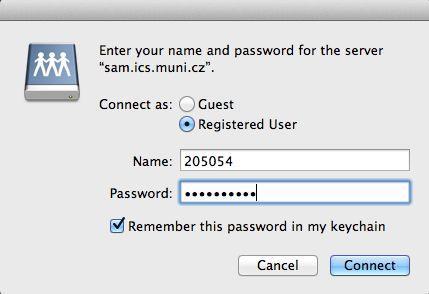Password: sekundární heslo IS MU Po stisknutí Connect se disky po chvíli