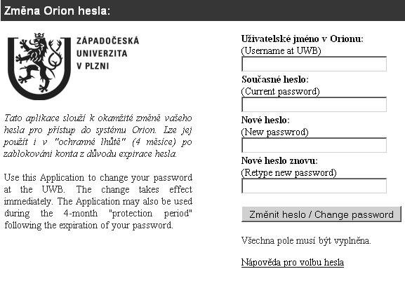 5.5. Často řešené problémy 37 2. Jak si změním heslo. Heslo si nejsnadněji můžete změnit přes webový formulář (obr. 5.1) na adrese https://heslo.zcu.cz Obrázek 5.1: Formulář pro změnu hesla.