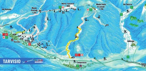 3 2 11 12 5 1 4 6 15 7 16 10 8 17 9 13 14 ITÁLIE i Tarvisio středisku Tarvisio Brno: 514 km Tarvisio Praha: 597 km TECHNICKÉ PARAMETRY STŘEDISKA TARVISIO/MONTE LUSSARI Umělé zasněžování 100 %