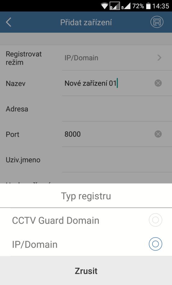 Vyberte volbu CCTV Guard Domain a