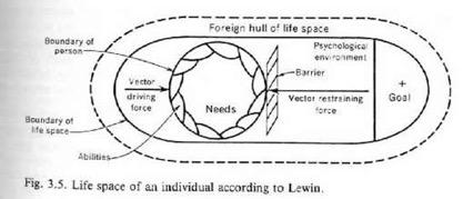 Teorie pole - příklad hranice osoby plocha mimo životní prostor vektor hnací síly potřeby