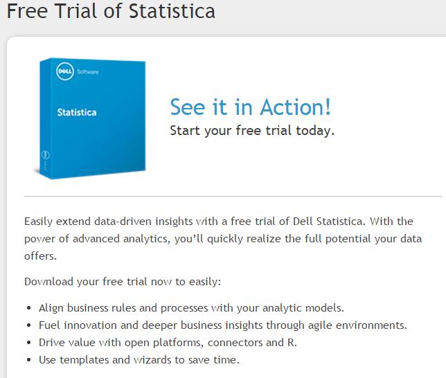 Softwar Dell Statistica Trial verze: https://software.dell.com/register/72480 Informace o jednotlivých modulech: http://www.statsoft.