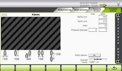 Kromě toho se zobrazí následující informace týkající se struktury: Šířka člunku v mm Délka člunku v mm Sklon struktury Příčná vzdálenost člunku v mm Podélná vzdálenost