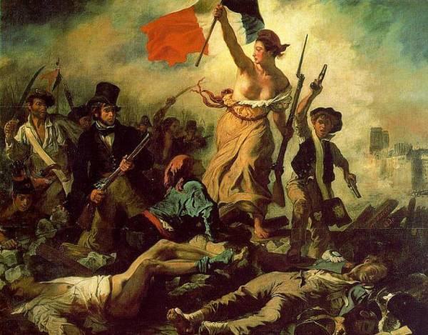 Eugène Delacroix Svoboda vede lid na barikády. V reakci na nepopulární politiku Karla X.