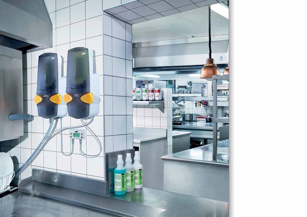 Kuchyň HYGIENA kuchyně Zářivé výsledky. Dávkovací systémy ecosol PROFESSIONAL a integral COMPACT slučují High-Tech dávkovací zařízení s inovativními výrobky ke kompletnímu řešení.