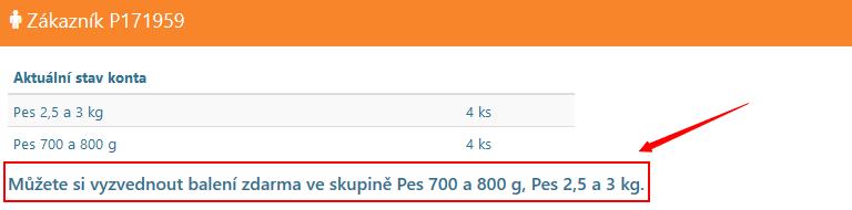 Pokud se součet kusů ve skupině blíží cílovému počtu k získání prémie zdarma, systém na tuto skutečnost upozorní prodejce při načtení zákaznické karty.