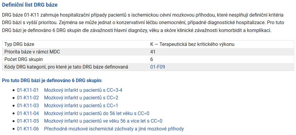 Příklad: DRG báze 01-K11 Ischemické cévní mozkové příhody Kódujte dekubity! A kódujte je správně!