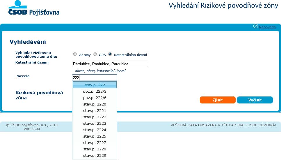 3. Do kolonky Parcela vyplňte parcelní číslo domu bez rozdílu, zda se jedná o parcelu stavební či pozemkovou.