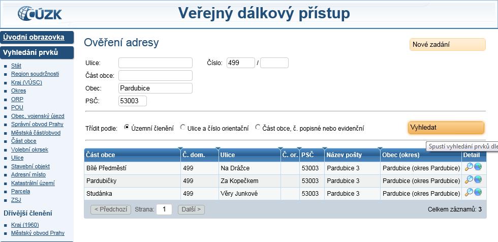 Pomůcka pro ověření správnosti adresy Někdy se stane, že přes veškerou snahu nelze v systému klientem uvedenou adresu nalézt (většinou bývá příčinou použití nesprávné ulice, či části obce, ve které