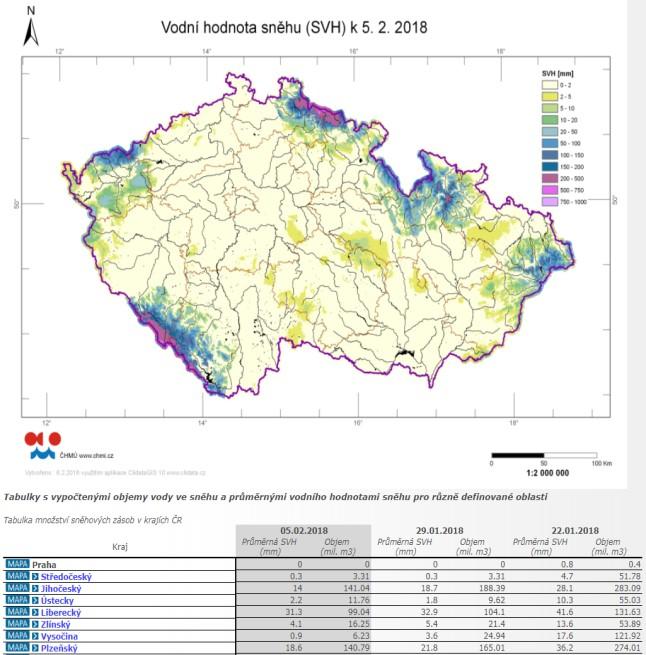 HPPS Sněhové zpravodajství Textová zpráva Mapa