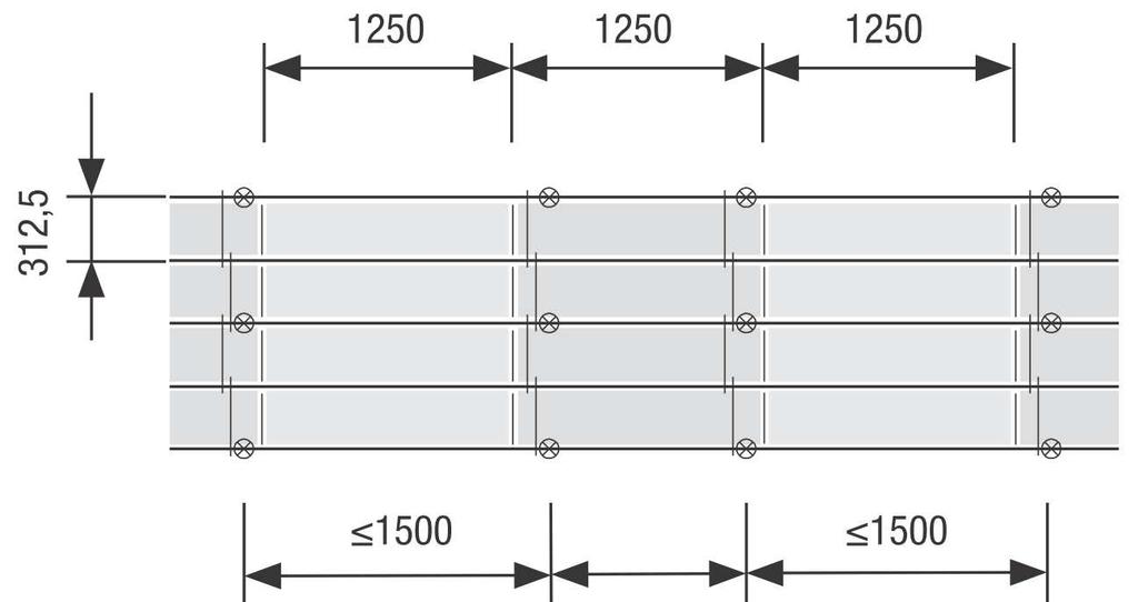 Provedení s deskami ve obdélníkovém formátu (platí pro desky Thermatex) 1200x600/1250x625 mm a 1200x300/1250x312,5 mm