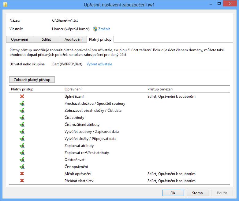 NTFS oprávnění Zjištění výsledných NTFS