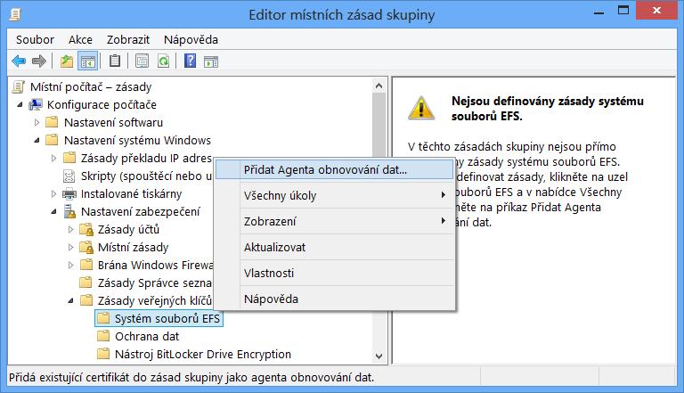 EFS (Encrypted File System) Vytvoření agenta
