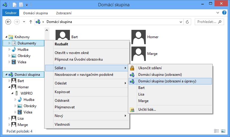 Domácí skupiny (HomeGroups) Sdílení adresářů v domácí