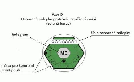 2. Ochranná nálepka, výroba, distribuce a evidence Ochranná nálepka protokolu o měření emisí vozidel slouží k ověření protokolu o měření emisí vozidel, který nebyl vystaven prostřednictvím