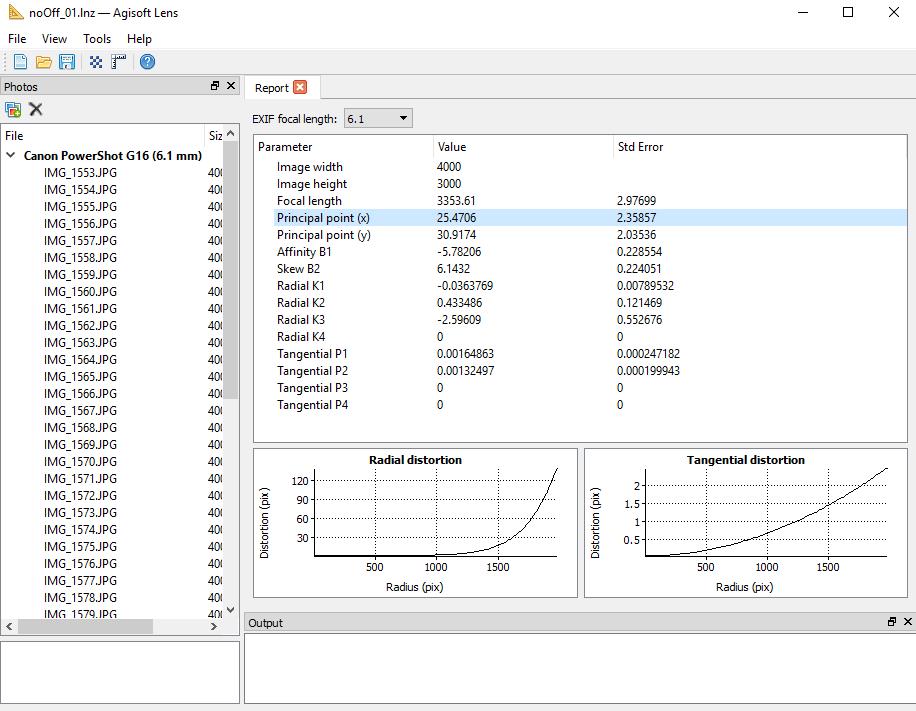 3.5.2 Agisoft Lens Agisoft je minimalistické řešení přehledně zobrazující výsledné parametry. Pracuje s formátem.xml vstupních i výstupních dat.