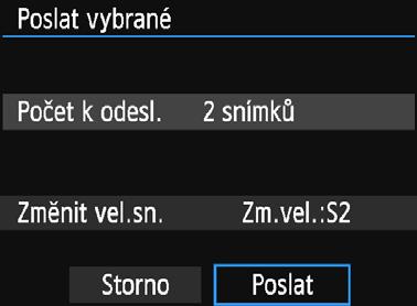 Na zobrazené obrazovce vyberte velikost snímku a pak stiskněte tlačítko <0>.
