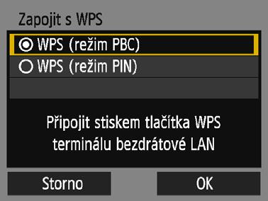 Připojení prostřednictvím WPS (režim PBC) 3 4 Vyberte webovou službu. Vyberte webovou službu, ke které se chcete připojit, a poté stiskněte tlačítko <0>.