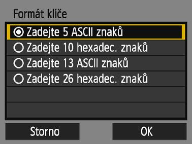 Ruční připojení ke zjištěné síti Zadání šifrovacího klíče přístupového bodu Zadejte šifrovací klíč (heslo) určený pro přístupový bod.