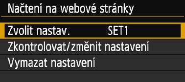 Registrace nastavení pro více připojení Můžete zaregistrovat až tři nastavení pro připojení webové služby. 1 Vyberte položku [Funkce Wi-Fi].