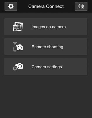 Ovládání fotoaparátu pomocí smartphonu Smartphone s nainstalovanou aplikací Camera Connect můžete používat k prohlížení snímků uložených ve fotoaparátu a k fotografování na dálku.