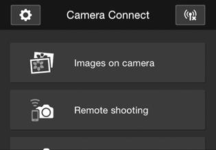 Ovládání fotoaparátu pomocí smartphonu Ukončení připojení Chcete-li ukončit připojení, proveďte jednu z následujících operací. Na obrazovce Camera Connect smartphonu klepněte na možnost [t].