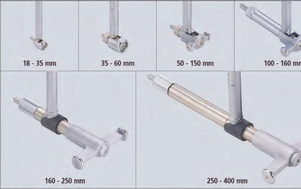 Dutinoměry Série 511 Příklady měřicích hlaviček s různými rozsahy měření.