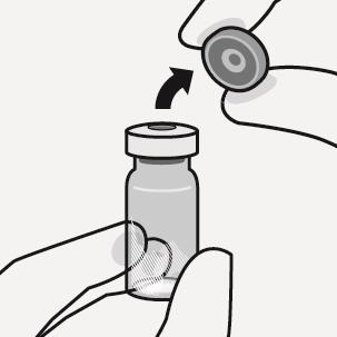 Odstraňte kryt z lahvičky Oddělte barevný kryt z injekční lahvičky.