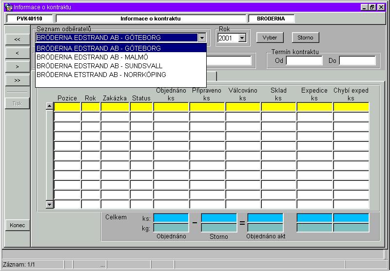 7/ 11 By clicking on the button List, display the customers list. Select the customer and possibly order (contract) year and click on Select.